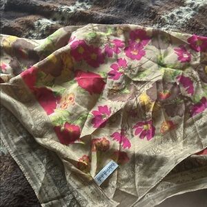 Oscar de la Renta Floral Scarf with Pink and Red Accents